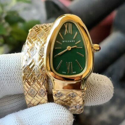 Bvlgari Serpenti Spiga Quartz Gold-Diamond Green Dial Ladies Watch
