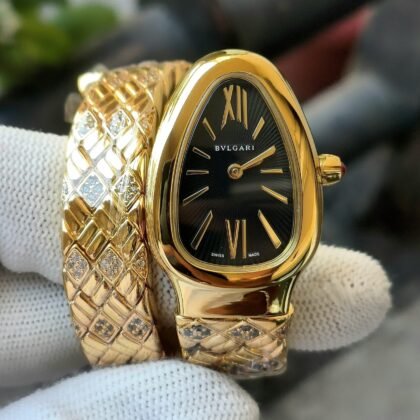 Bvlgari Serpenti Spiga Quartz Gold-Diamond Black Dial Ladies Watch