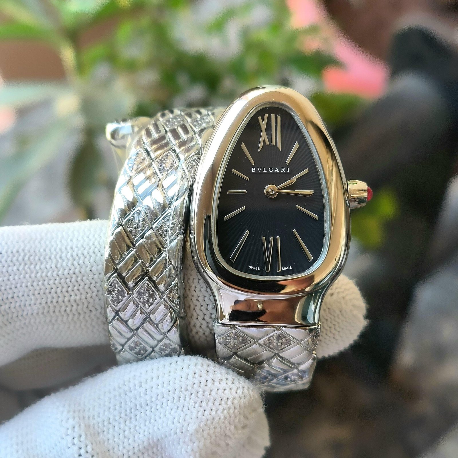 Bvlgari Serpenti Spiga Quartz Diamond Black Dial Ladies Watch