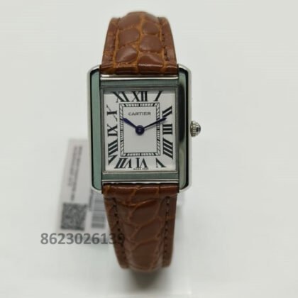 Cartier Tank Must Brown Strap White Dail Watch