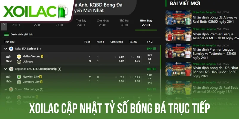 Xoilac cập nhật tỷ số bóng đá trực tiếp