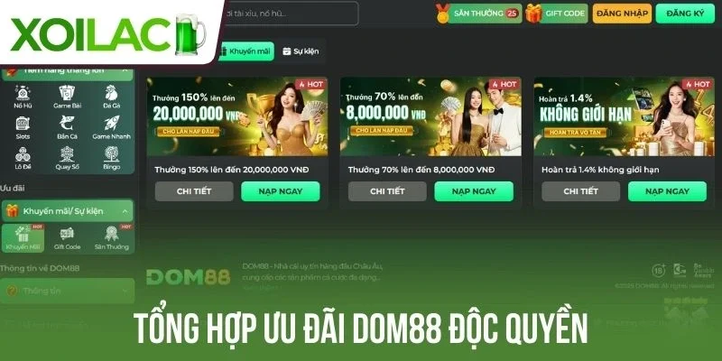 Tổng hợp ưu đãi Dom88 độc quyền