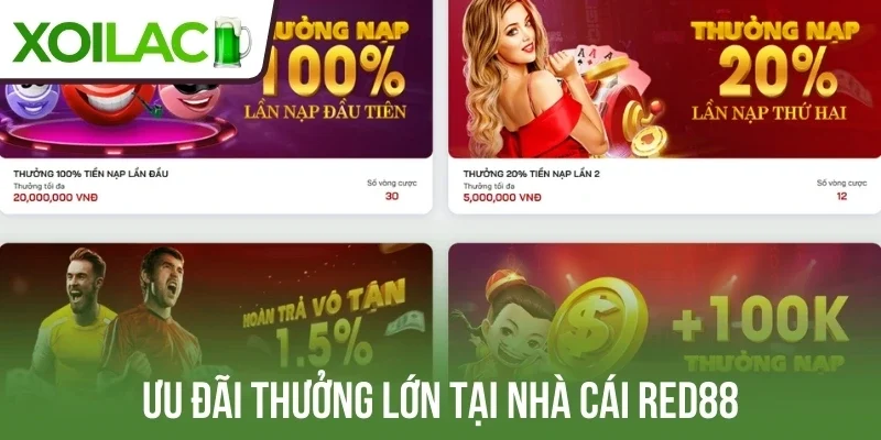 Ưu đãi thưởng lớn tại nhà cái Red88